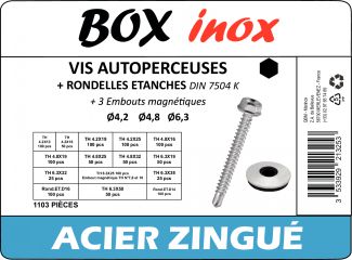 Vis autoperceuses + rondelles étanches + embouts