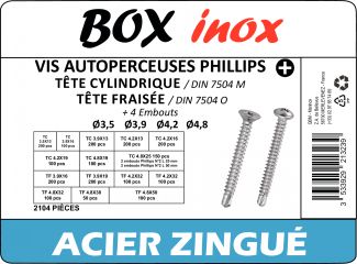 Vis autoperceuses PHILLIPS tête cylindrique/tête fraisée + embouts